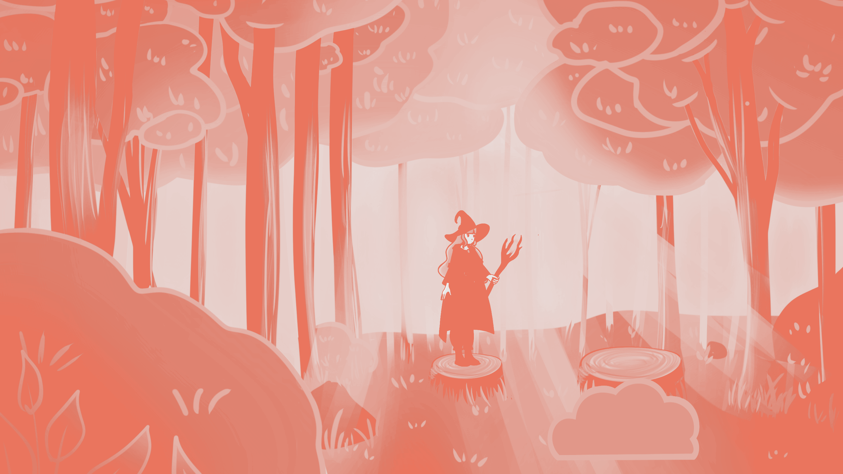 Illustration d'un décors pour un jeu clicker - personnage au milieu d'une forêt - image effet demi teinte - Illustration - redirection page illustration - Graphiste Illustratrice et Motion Designer