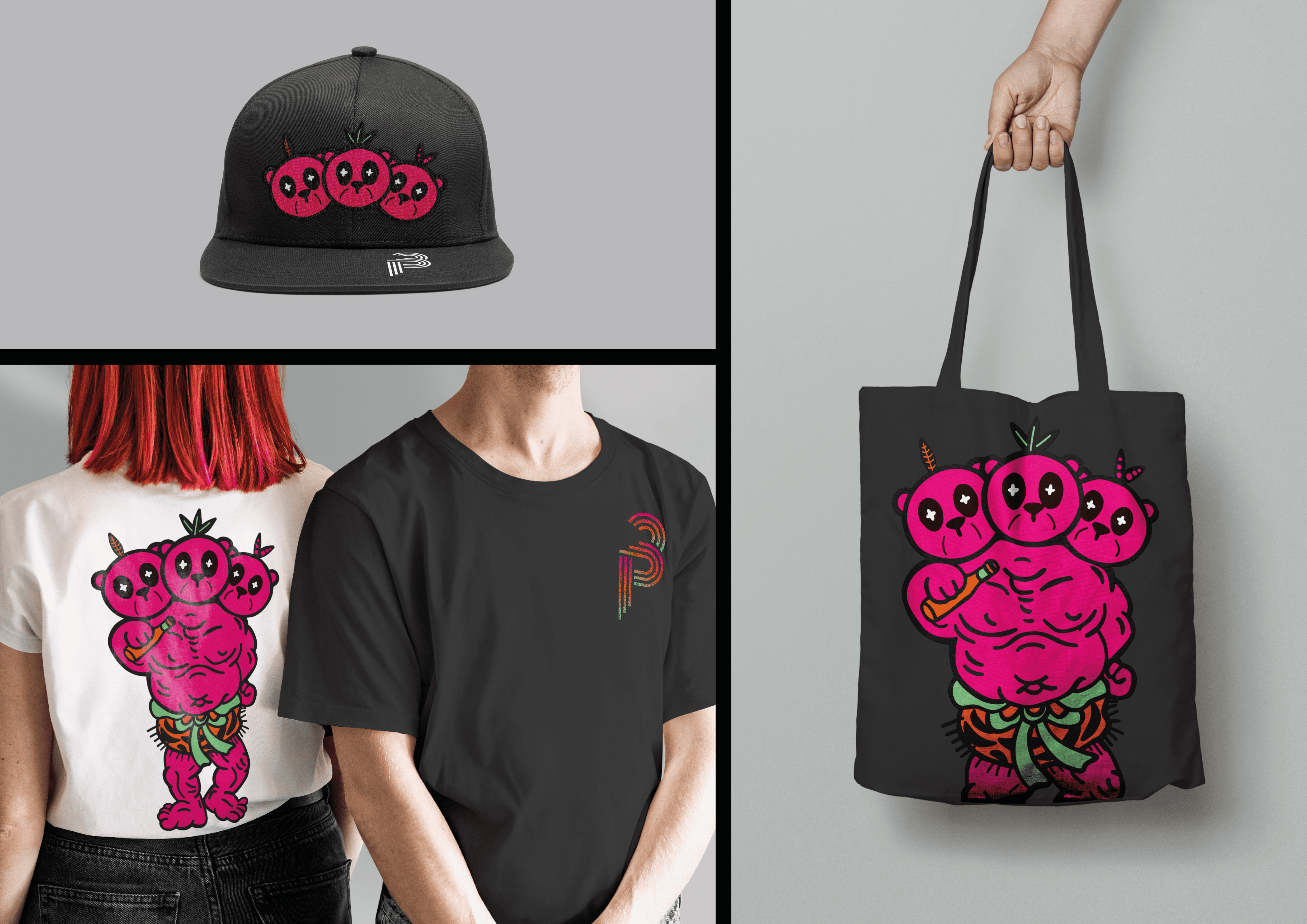 Mockup merch refonte graphique bière des trois pandas - design graphique