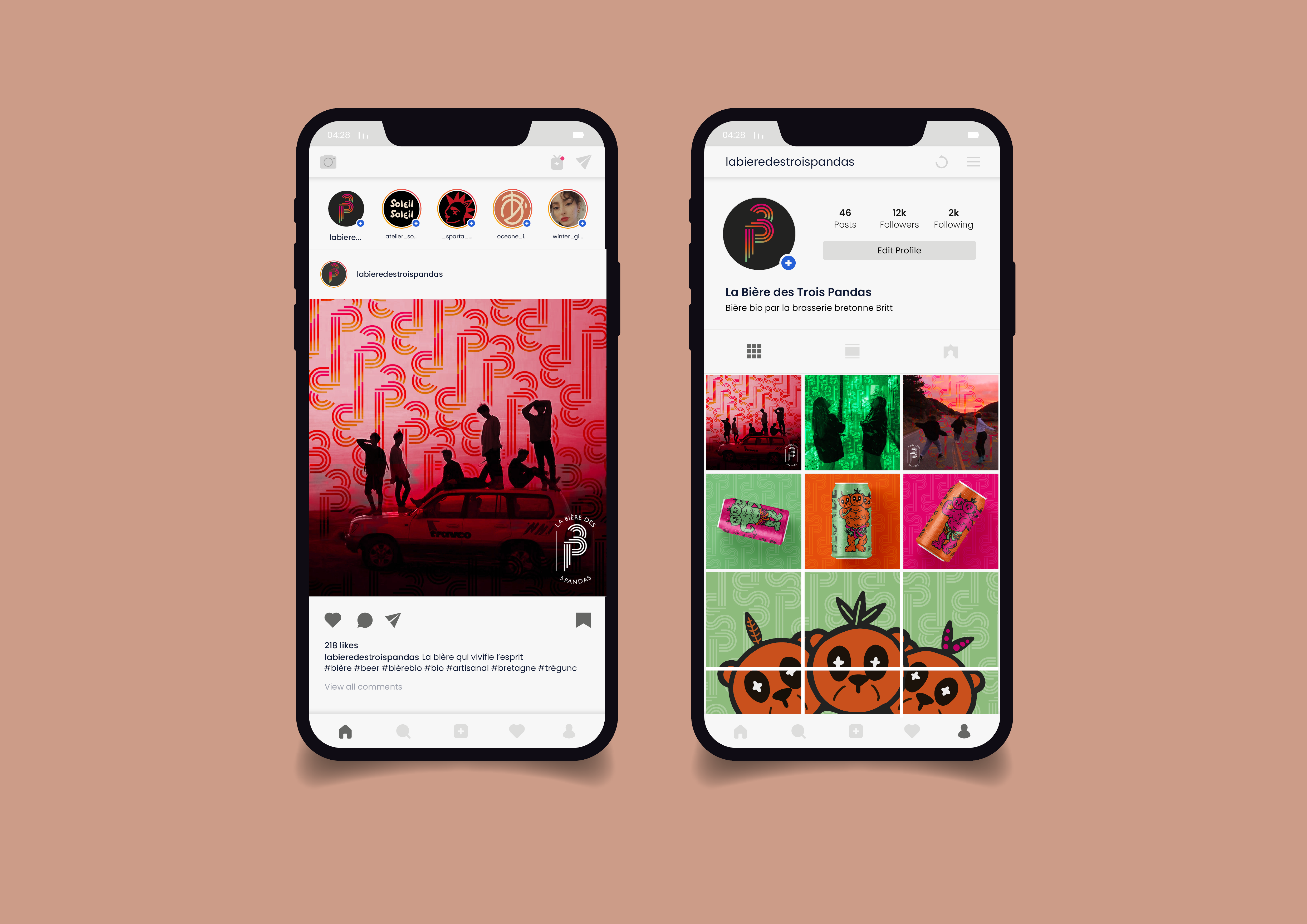Mockup instagram refonte graphique bière des trois pandas - design graphique