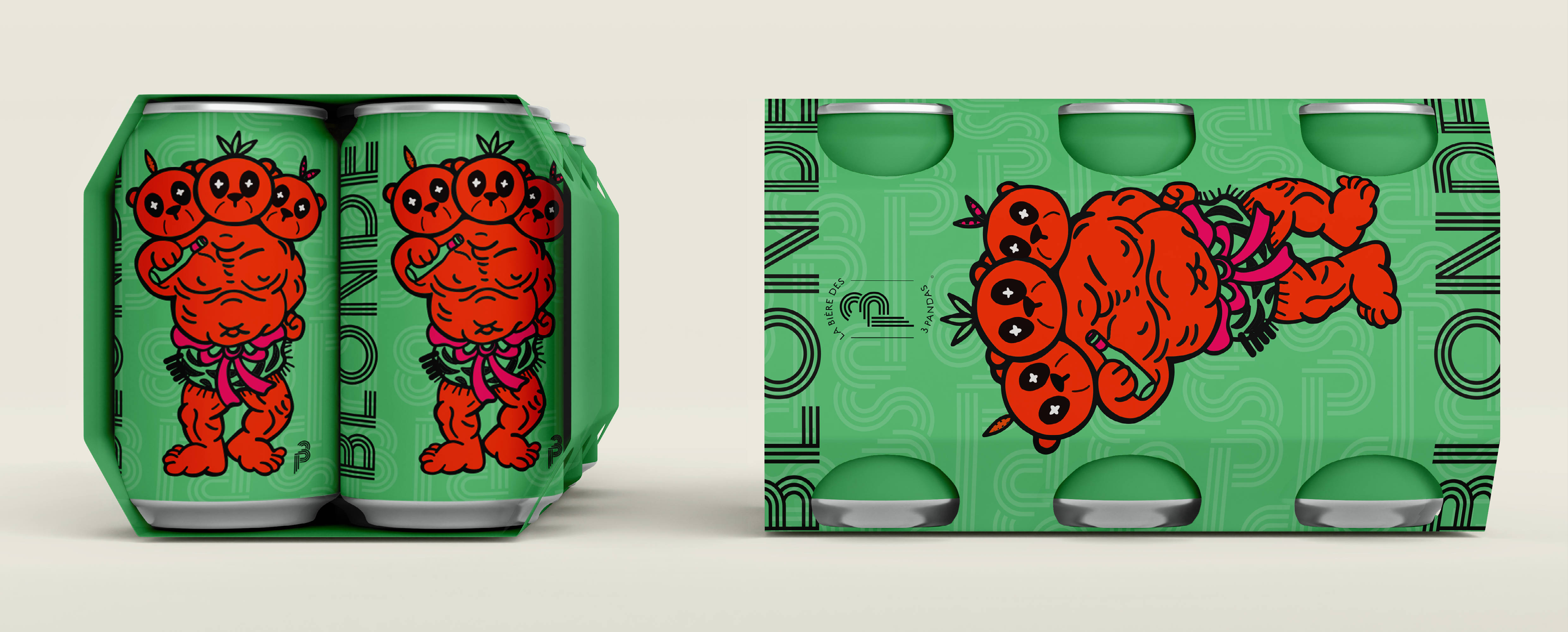 Mockup pack refonte graphique bière des trois pandas - design graphique